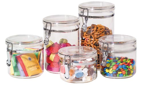  Oggi 9322 5-Piece Acrylic Canister Set with Airtight Clamp Lids-Food Storage Container
